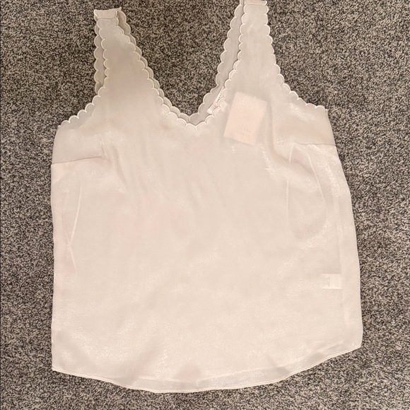 LC Lauren Conrad Tops - LC Lauren Conrad White Scallop-Trim Satin V-Neck Cami